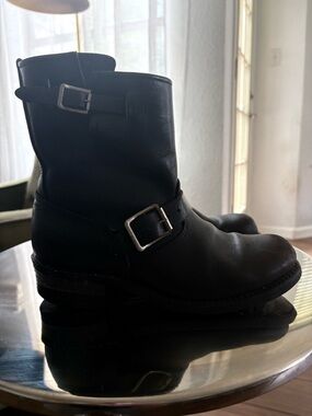 FRYE Black Oiled Leather Moto Biker Work Boots Womens Sz 8.5
